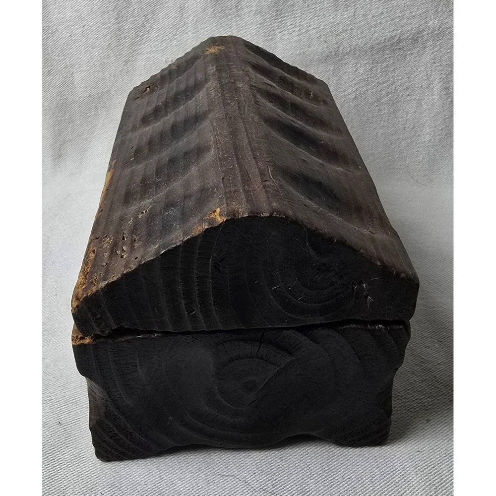 Hand‎ Carved Wood Trinket Box W/Hinged Lid 6.5